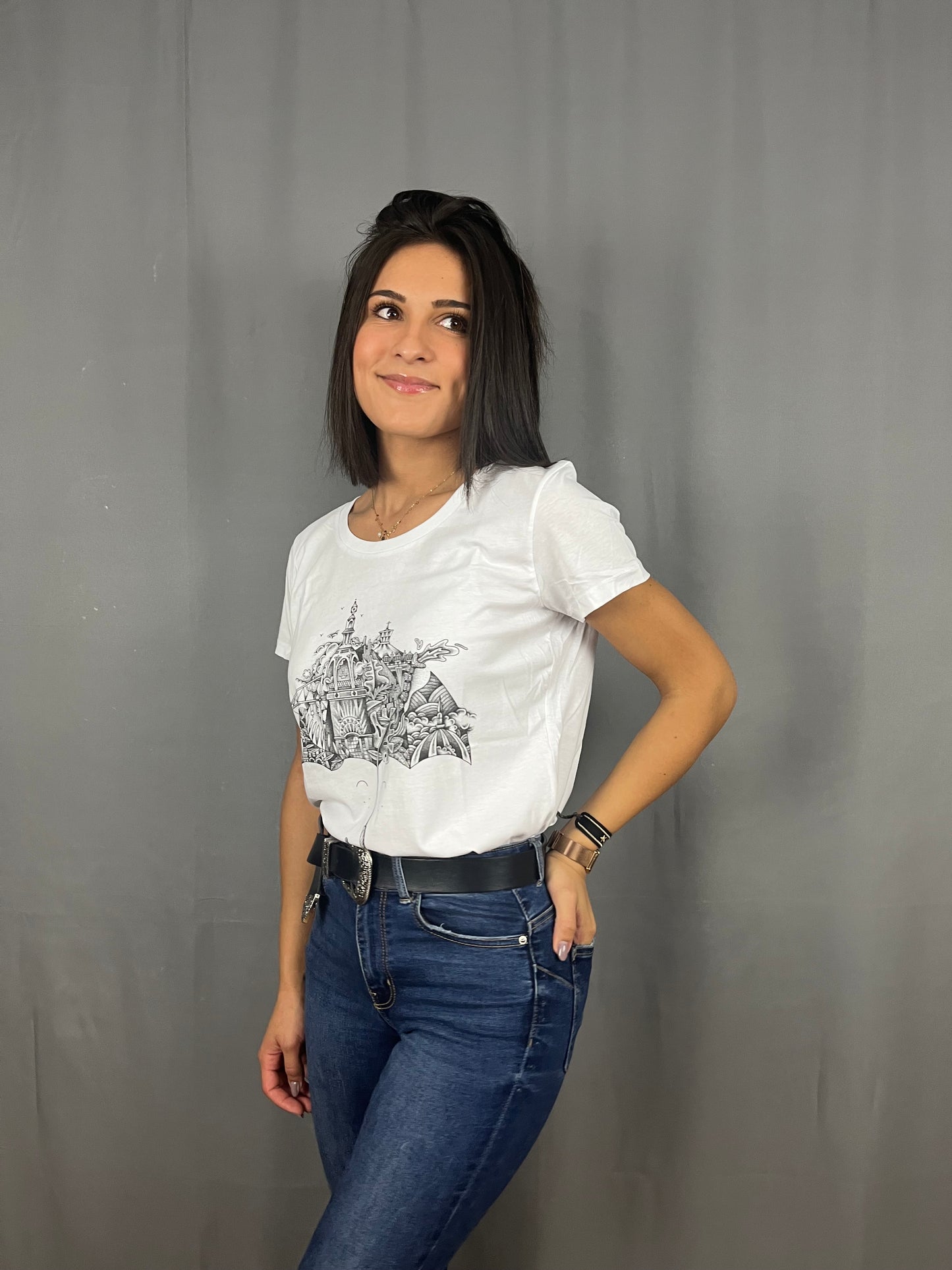T-Shirt Femme Blanc avec logo central Parapluie - Terribles Nantais x The Feebles