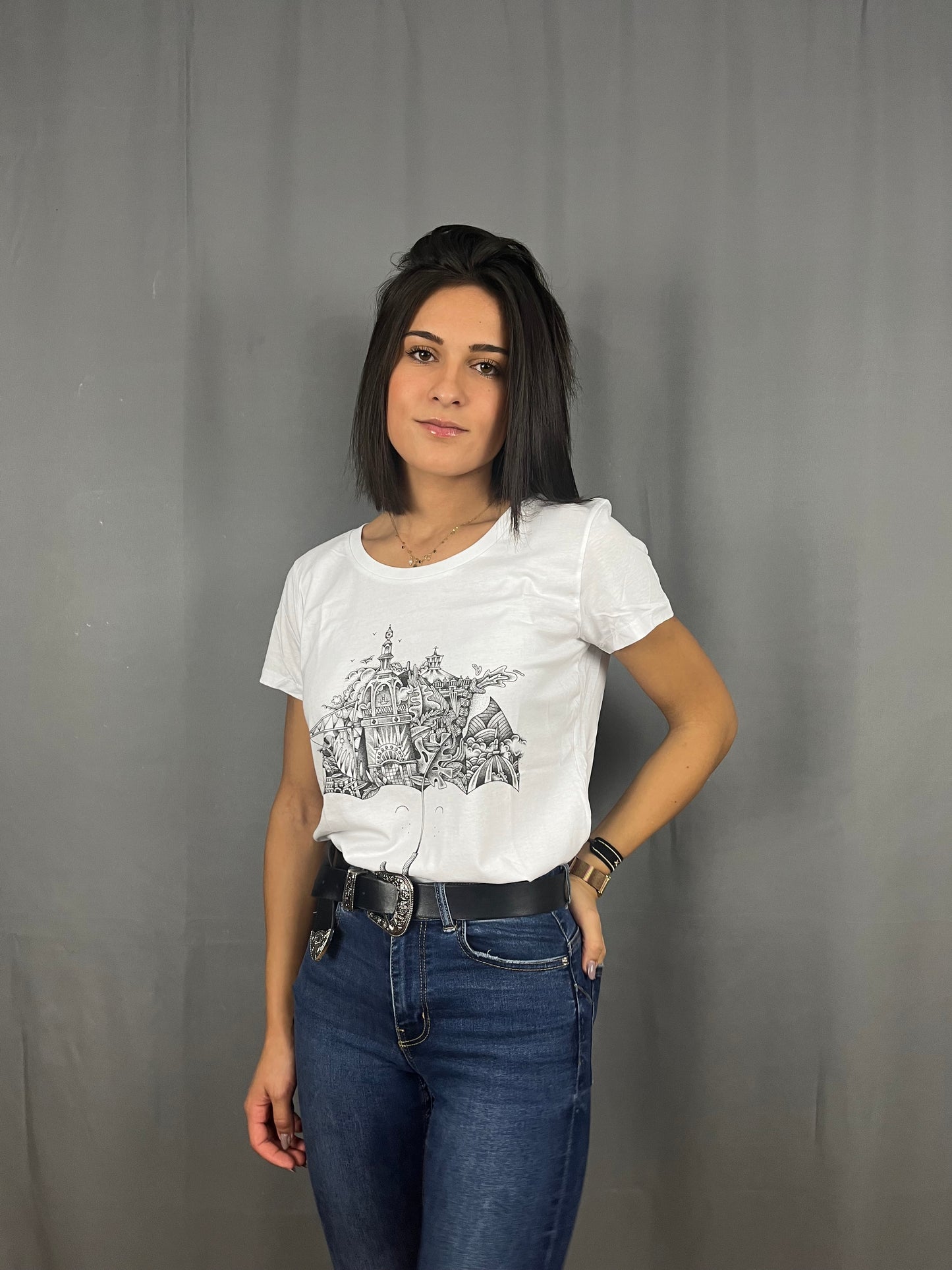 T-Shirt Femme Blanc avec logo central Parapluie - Terribles Nantais x The Feebles