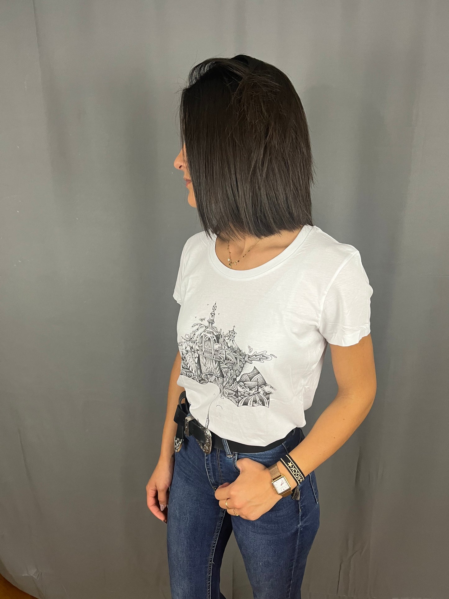 T-Shirt Femme Blanc avec logo central Parapluie - Terribles Nantais x The Feebles