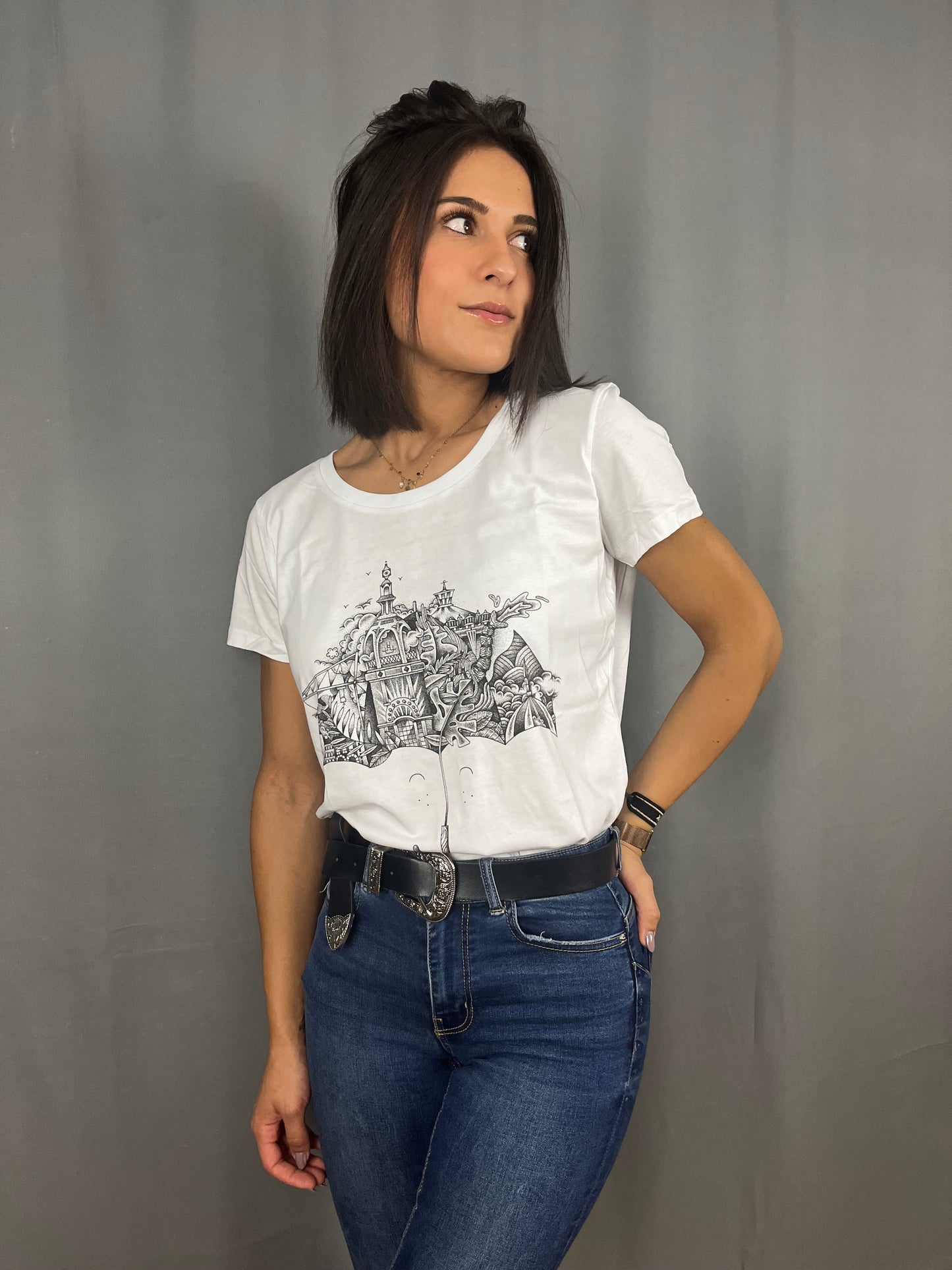 T-Shirt Femme Blanc avec logo central Parapluie - Terribles Nantais x The Feebles