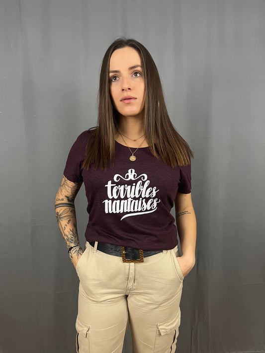 T-Shirt Femme Bordeaux avec logo blanc au centre 'Terribles Nantaises'